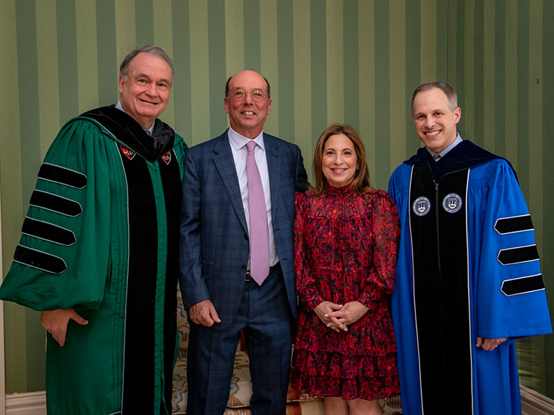 (Left to right) President Michael A. Fitts and Stuart and Suzanne Grant honored the investiture of Tulane Professor Michael Cohen as the Stuart and Suzanne Grant Chair in the American Jewish Experience. (Photo by Paula Burch-Celentano)